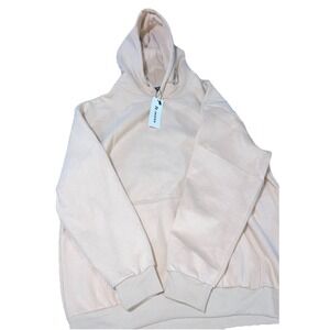 JMIERR Men's Beige Fleece Pullover Hoodie Hooded‎ Drawstring Pocket Cotton Blend